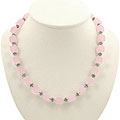 Silver Pink Chalcedony Cube Bead Necklace (Thailand)