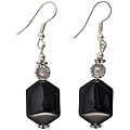 Silver Black Agate Flower Dangle Earrings (Thailand)