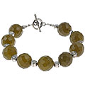 Handmade Silver Olive Green Jade Flower Bracelet (Thailand)