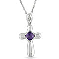 10k White Gold Amethyst and Diamond Cross Necklace