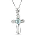 10k Gold Blue Topaz and Diamond Cross Necklace