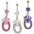Stainless Steel Crystal Horseshoe/ Teardrops 14-gauge Belly Ring