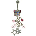 Surgical Steel Pink/ Blue Crystal Butterfly 14-gauge Navel Ring