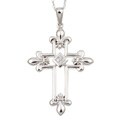 Sterling Silver Diamond Fleur de Lis Cross Necklace (I-J, I2)