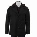 Black Rivet Men's Black Hooded Wool Blend Coat