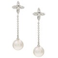14k Gold FW Pearl and 1/10ct TDW Diamond Earrings (6.5-7 mm)