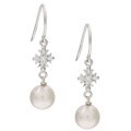 14k Gold FW Pearl and 1/10ct TDW Diamond Earrings (6.5-7 mm)
