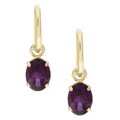 14k Yellow Gold Oval Amethyst Charm Hoop Earrings