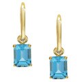 14k Yellow Gold Blue Topaz Charm Hoop Earrings