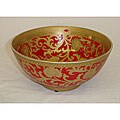 Gold-trimmed Red Round Porcelain Bowl