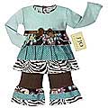 JoJo Designs Girl's 2-piece Blue/ Brown Floral/ Zebra Rumba Set