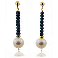 14k Gold Freshwater Pearl/ Sapphire Drop Earrings (10-11 mm)