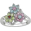 10k White Gold Multigemstone Flower Ring
