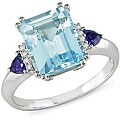 10k White Gold Blue Topaz and Sapphire Ring
