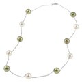 10k White Gold Green and White Pearl Necklace (6-7 mm)