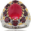 Michael Valitutti Palladium Silver Red Coral/ Garnet/ Sapphire Ring