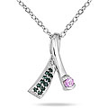 14k White Gold Pink Sapphire and Blue Diamond Ribbon Necklace