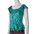 Olivia Moon Women's Turquoise Flutter-sleeve Tunic
