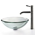 Kraus Clear Glass Vessel Sink and Aldo Stainless Steel Faucet