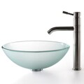 Kraus Frosted Glass Vessel Sink and Aldo Stainless Steel Faucet