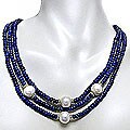 14k Yellow Gold Blue Lapis and FW Pearl Necklace (11-12 mm)
