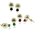 14k Gold Ruby/ Emerald/ Sapphire/ FW Pearl Stud Earrings (6-7 mm)