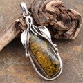 Sterling Silver Cognac Amber Double Leaf Pendant (Poland)