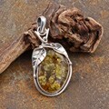 Sterling Silver Honey Amber Double Leaf Pendant (Poland)