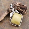Sterling Silver Milky Amber Double Leaf Pendant (Poland)