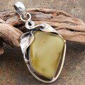 Sterling Silver Milky Amber Double Leaf Pendant (Poland)
