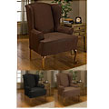 Stretch Microfiber Faux Leather One-piece Wing Chair Slipcover