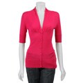 OneA Women's Ruched-front Button-down Cardigan