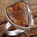 Sterling Silver Honey Amber Leaf Ring (Size 8.5) (Poland)