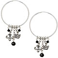 Charming Life Silver Black Crystal Fleur de Lis Earrings