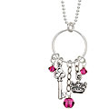 Charming Life Sterling Silver Red Crystal Key and Heart Necklace