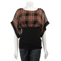 Adiva Women's Plaid Kimono-sleeve Top
