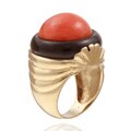 14k Yellow Gold Coral and Onyx Estate Cocktail Ring (Size 6)