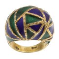 18k Yellow Gold Hand-painted Enamel Estate Ring (Size 6.5)