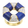 18k Gold Lapis and 1 1/4ct TDW Diamond Estate Ring (J, SI1) (Size 7)