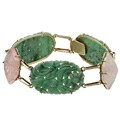 14k Yellow Gold Green and Pink Jade Estate Bracelet