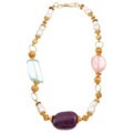 18k Gold Chunky Gemstone and Pearl Estate Necklace (10-11.5 mm)