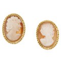 Goldplated Silver Hand-carved Cameo Estate Earrings
