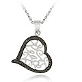 Sterling Silver Black Diamond Accent Heart 'Peace' Necklace