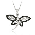 Sterling Silver Black Diamond Accent Filigree Dragonfly Necklace