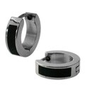 Black Enamel-lined Stainless Steel Huggie Earrings