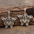 Sterling Silver Green Amber Butterfly Earrings (Poland)