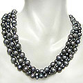 Sterling Silver Grey Freshwater Pearl Twisted Necklace (4-8 mm)