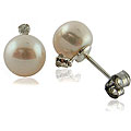 Sterling Silver FW Pearl and 1/10ct TDW Diamond Earrings (8-8.5 mm)