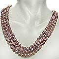 Sterling Silver Graduated Pink FW Pearl 3-row Necklace (4-7 mm)