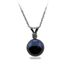 Sterling Silver Black FW Pearl/ Diamond Necklace (8-8.5 mm)